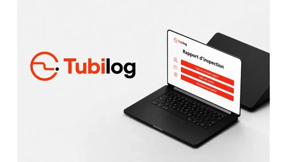 Écran de logiciel de rapport d'inspection Tubilog sur ordinateur portable, avec options d'envoi du rapport au client