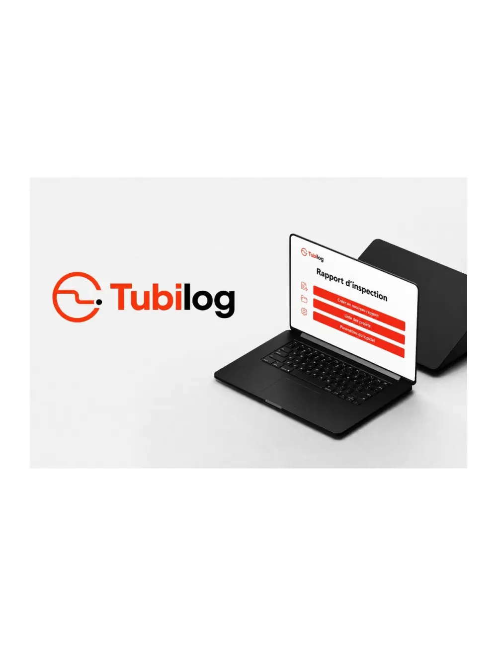 Écran de logiciel de rapport d'inspection Tubilog sur ordinateur portable, avec options d'envoi du rapport au client